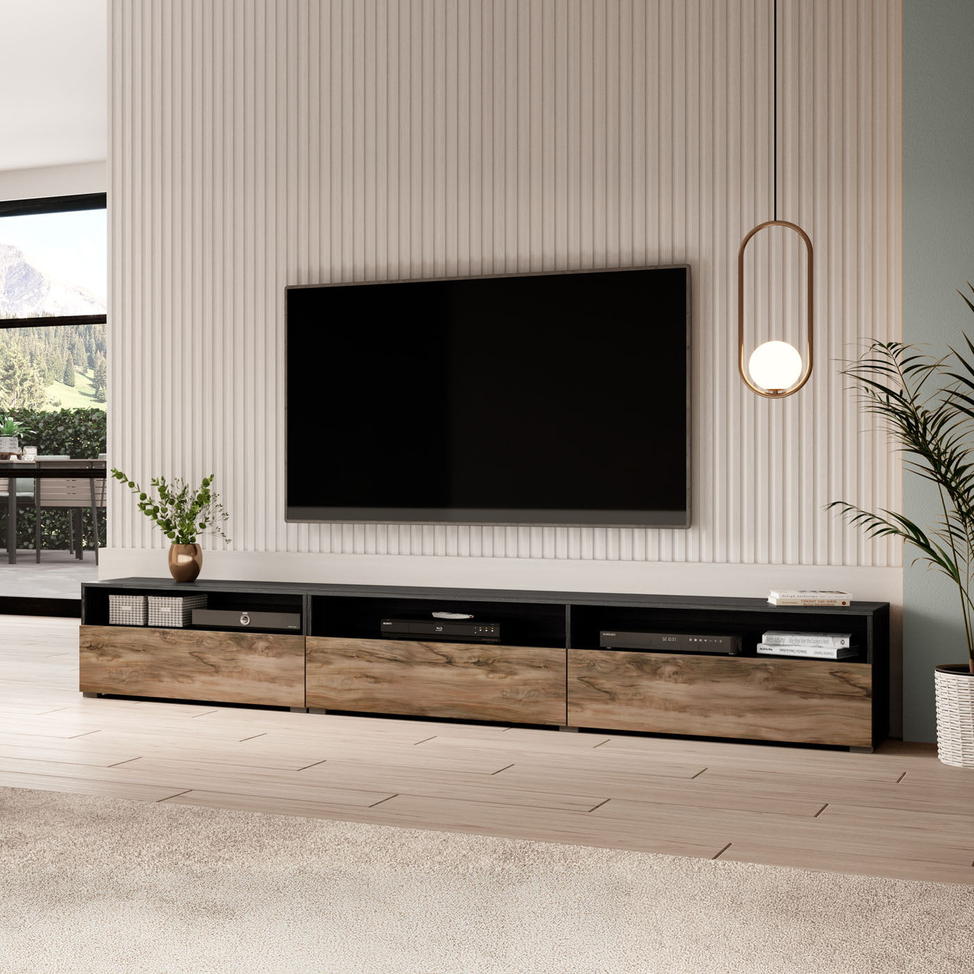 TV skapis Barots 270/41/42 cm satīna nussbaum/melns/touchwood - N1 Home