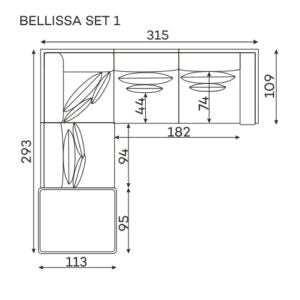 Dīvāns Bellissa Corners Befame Set 1 313/291/94 cm zaļs