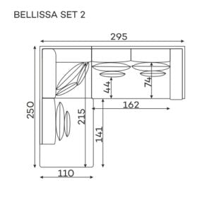 Dīvāns Bellissa Corners Befame Set 2 250/295/104 cm sinepes