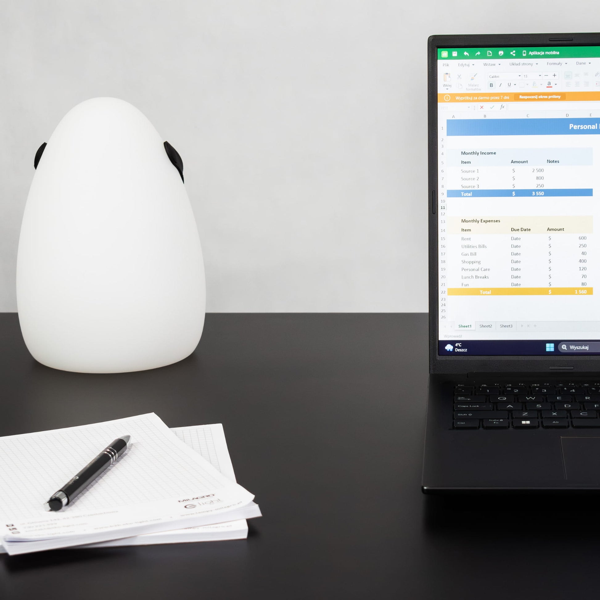 Biroja galds Conti Pro 60/120 cm balts/melns - N1 Home