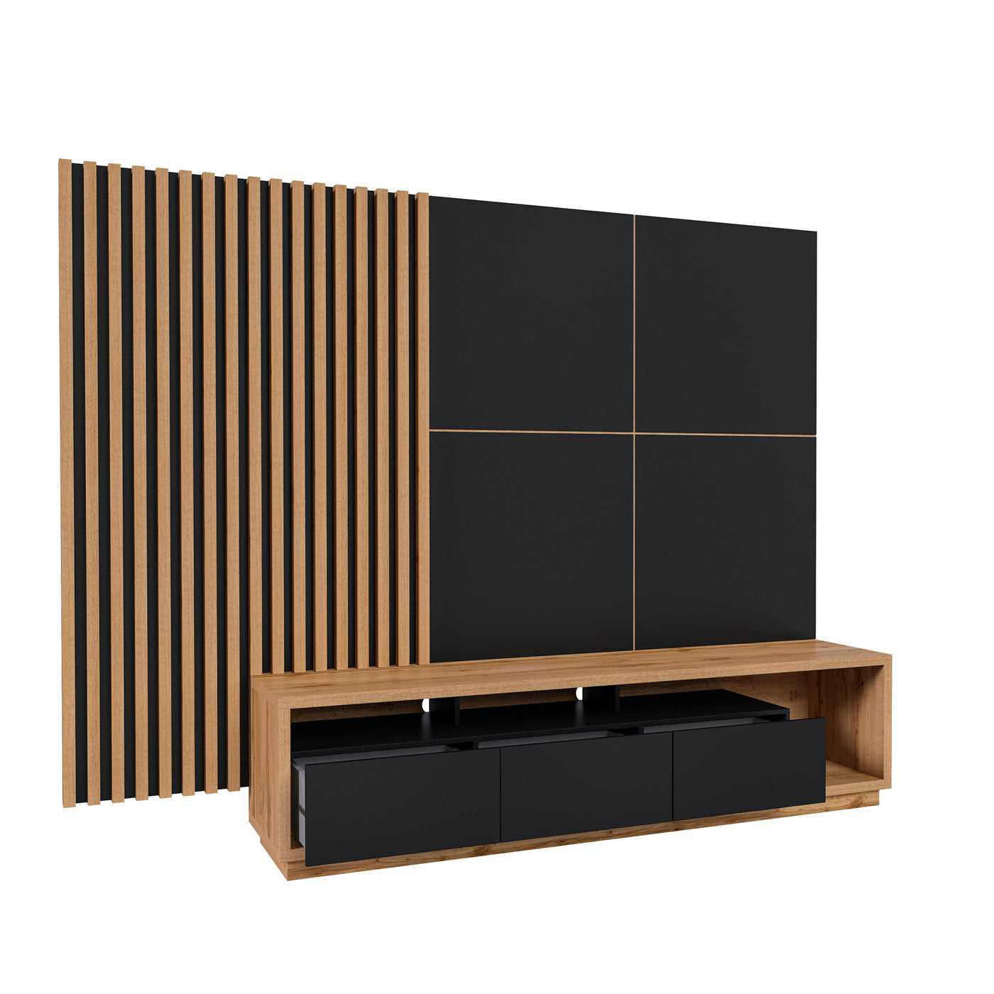 Sienas bloks Celija 215/196/45 cm melns/Votan ozols