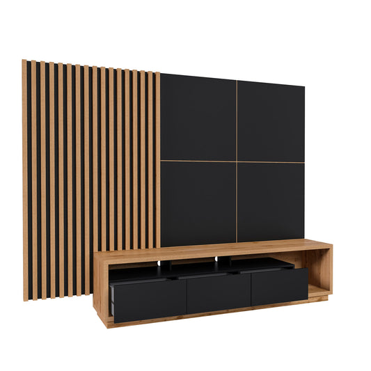 Sienas bloks Celija 215/196/45 cm melns/Votan ozols