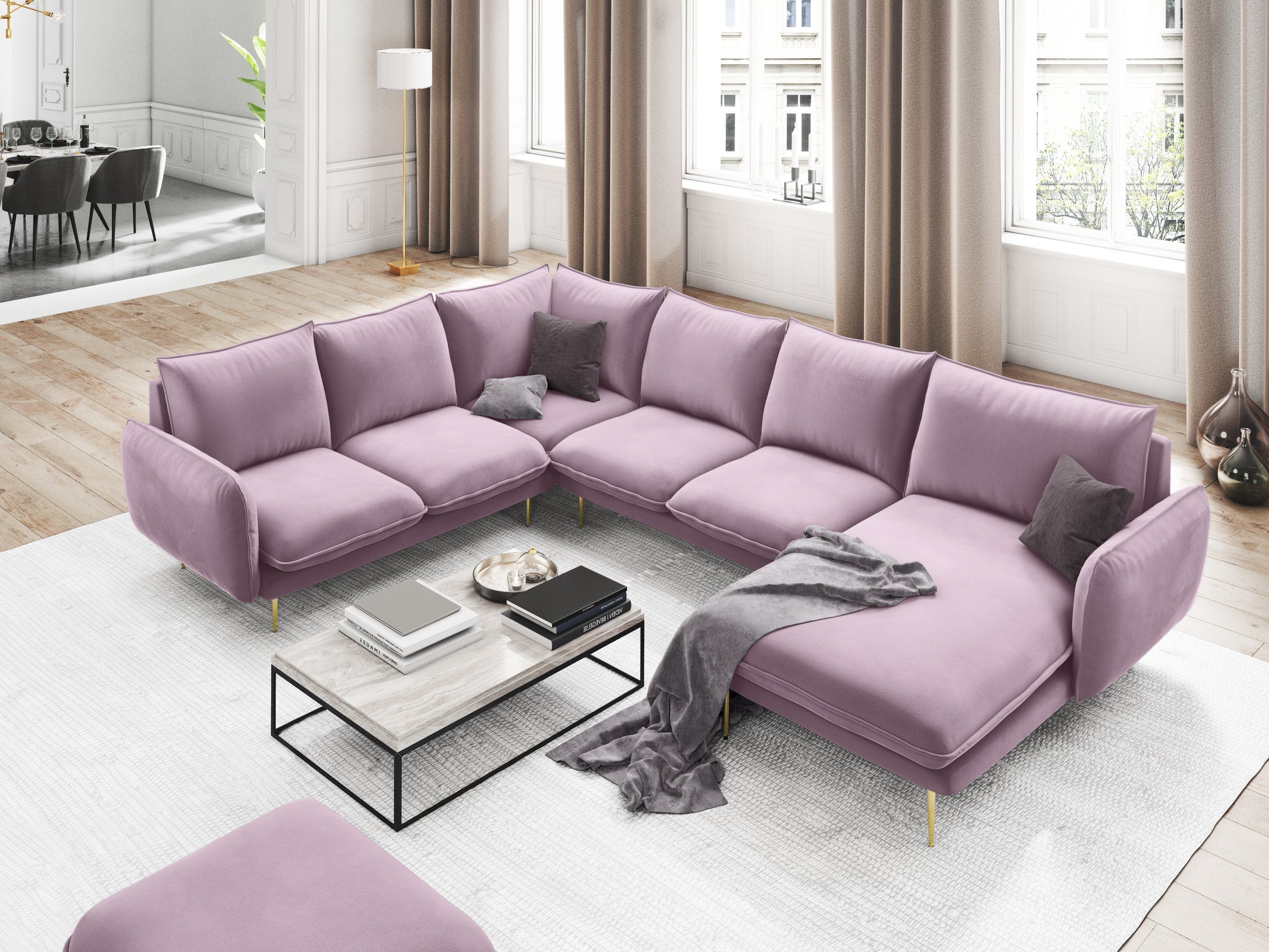 Dīvāns Cosmopolitan Design Vienna samta 330x235x95 cm lavandes - N1 Home