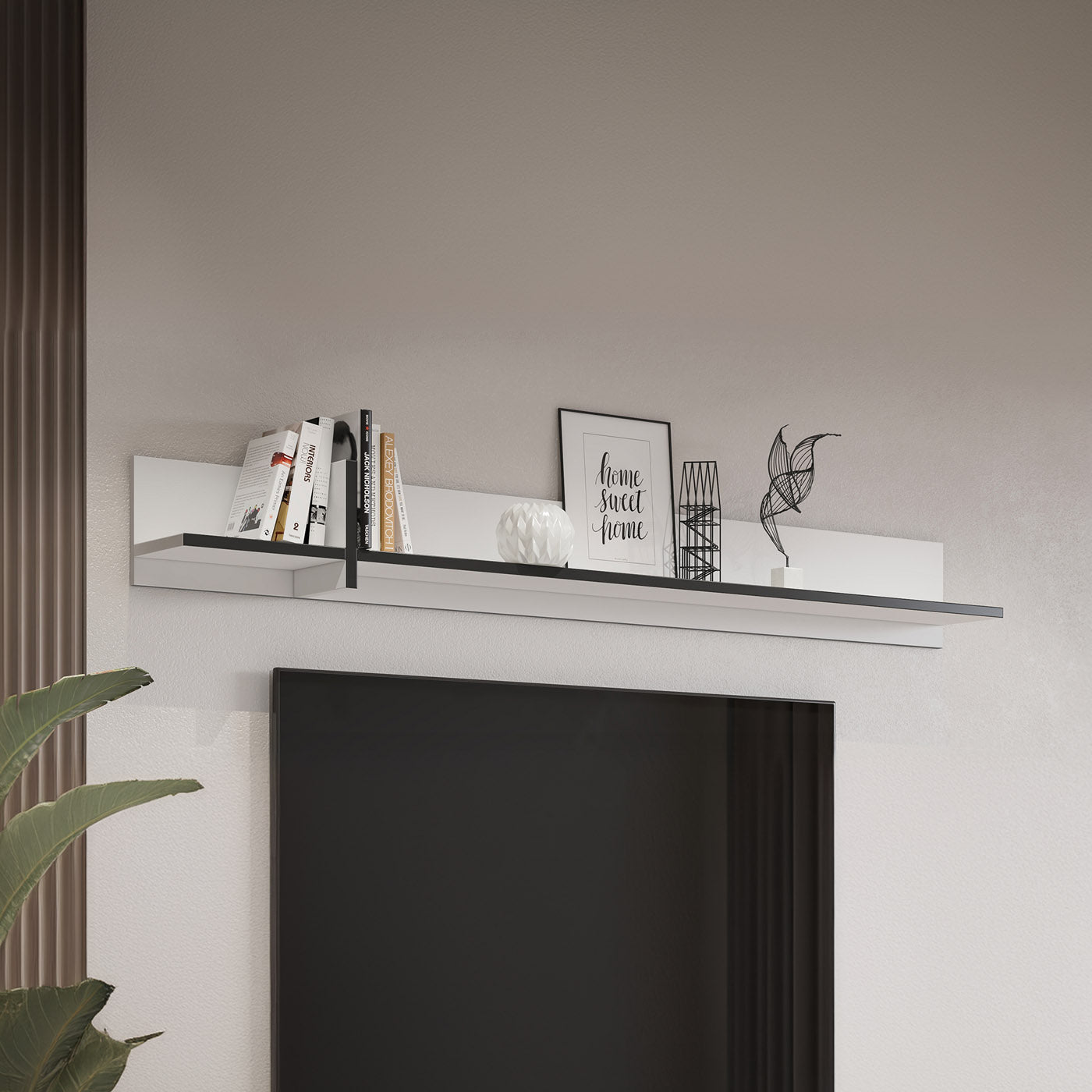 Sienas plaukts Krosit kolekcija 180/23/23 cm balts/melns