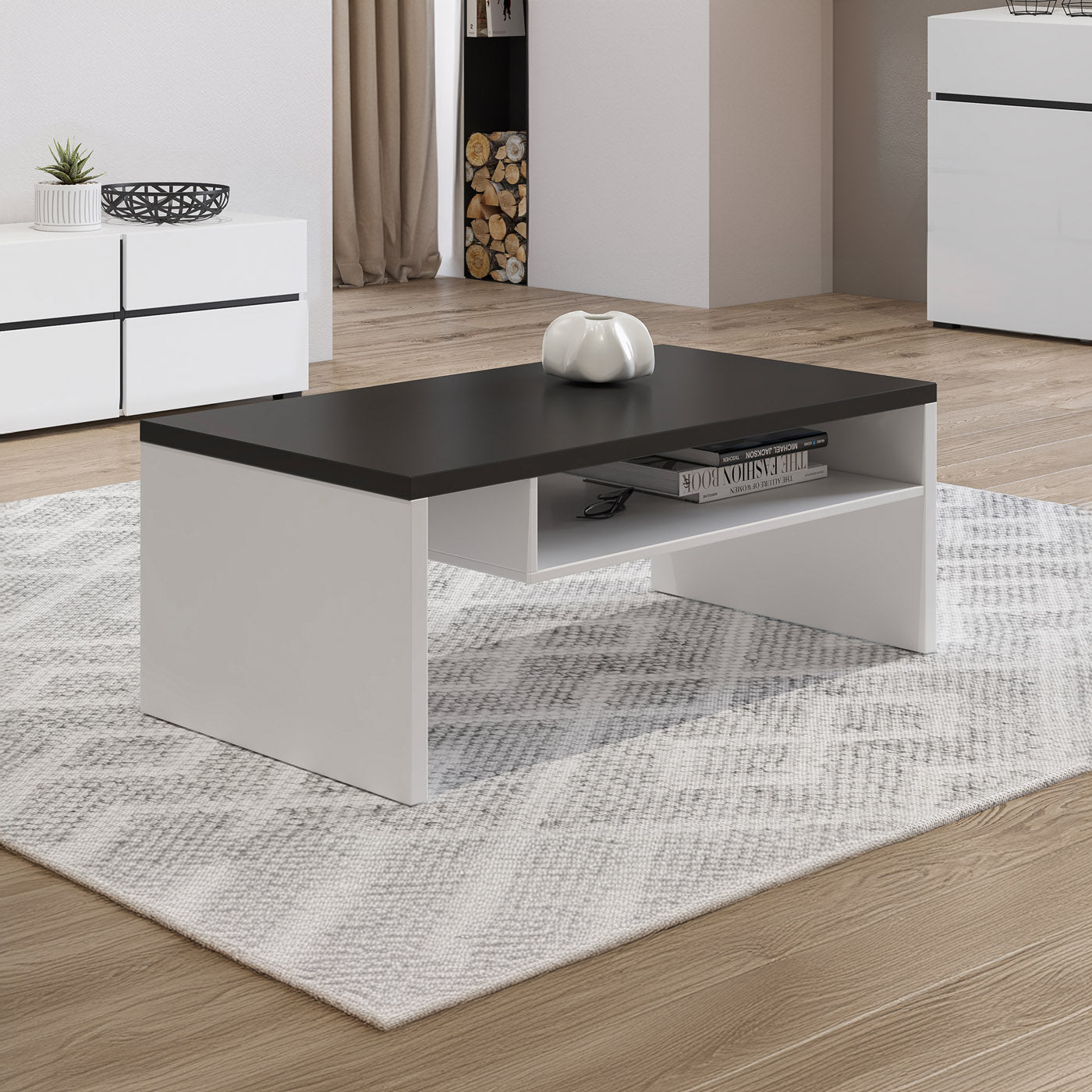 Kafijas galds Krosit kolekcija 120/60/45 cm balts/melts - N1 Home