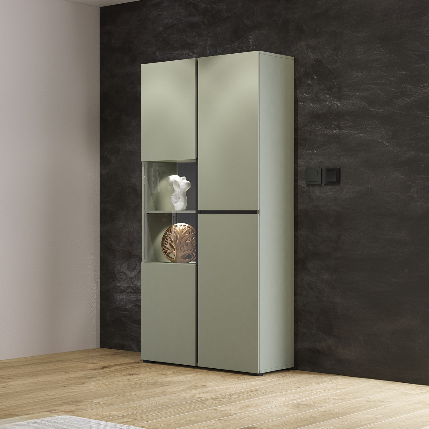 Vitrīnas skapis Krosit kolekcija 79/183/40 cm zaļs/melns