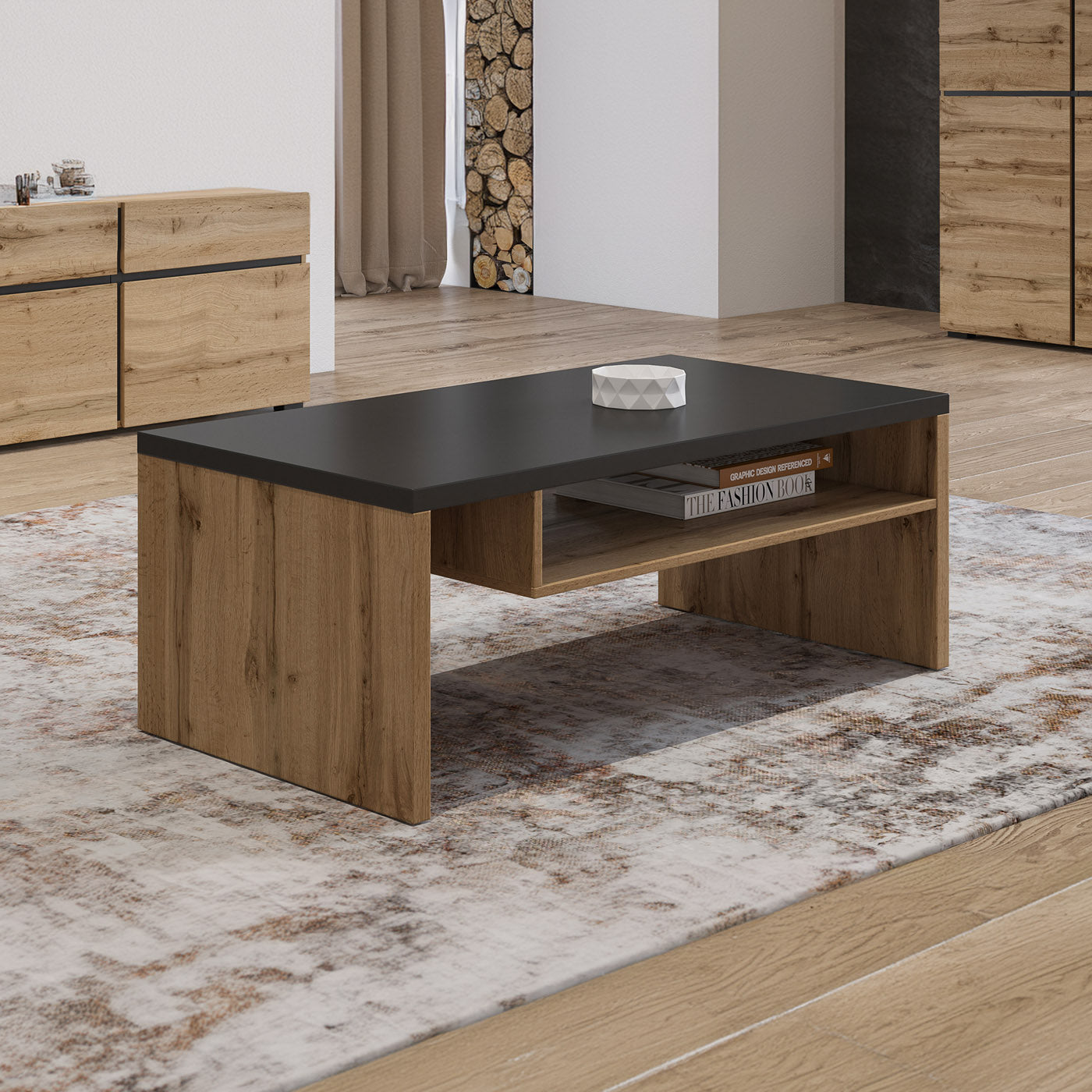 Kafijas galds Krosit kolekcija 120/60/45 cm Votan ozols/melns - N1 Home