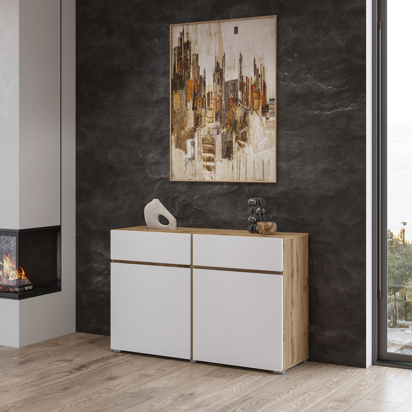 Kumode Krosit kolekcija 119/78/40 cm Votan ozols/balts - N1 Home