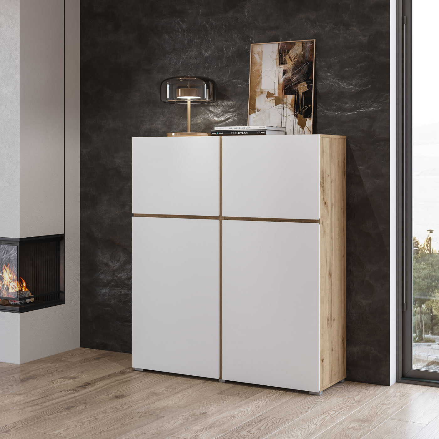 Kumode Krosit kolekcija 119/139/40 cm Votan ozols/balts - N1 Home