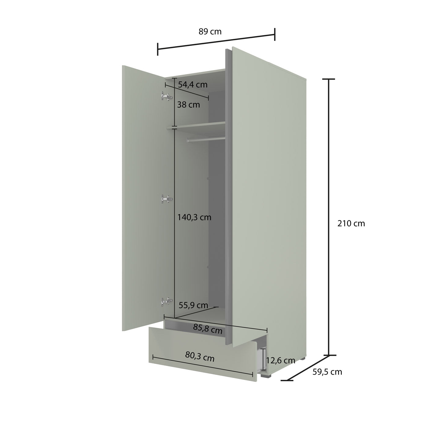 Skapis Krosit kolekcija 89;180/210/60 cm zaļs/melns - N1 Home