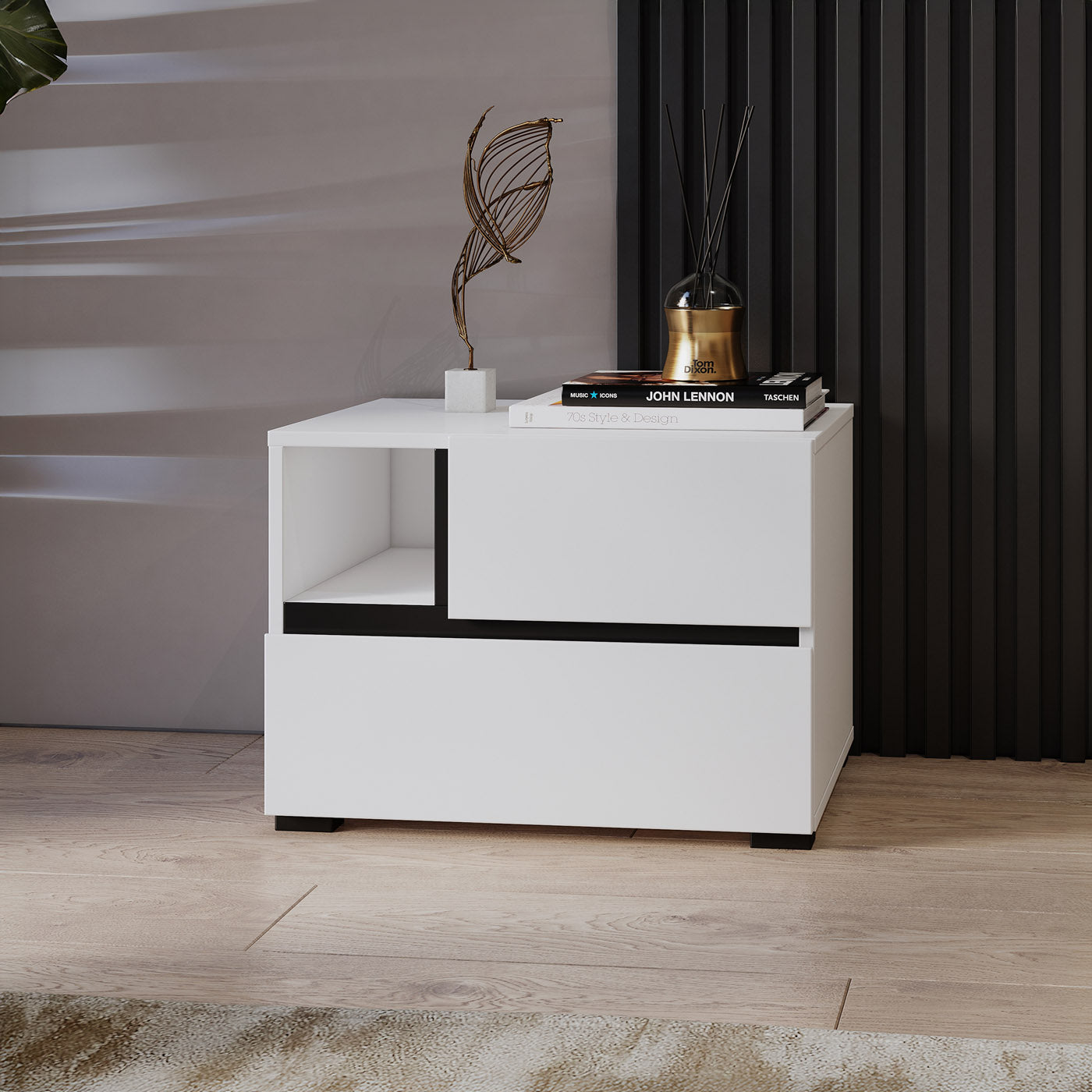 Naktsskapis (2) Krosit kolekcija 55/40/40 cm balts/melns - N1 Home