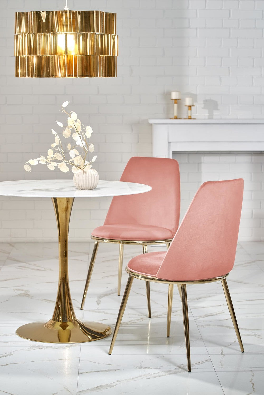 CS galda virsna - balts marmors, kāja - zelts