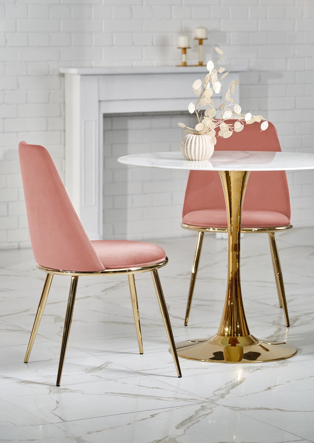 CS galda virsna - balts marmors, kāja - zelts