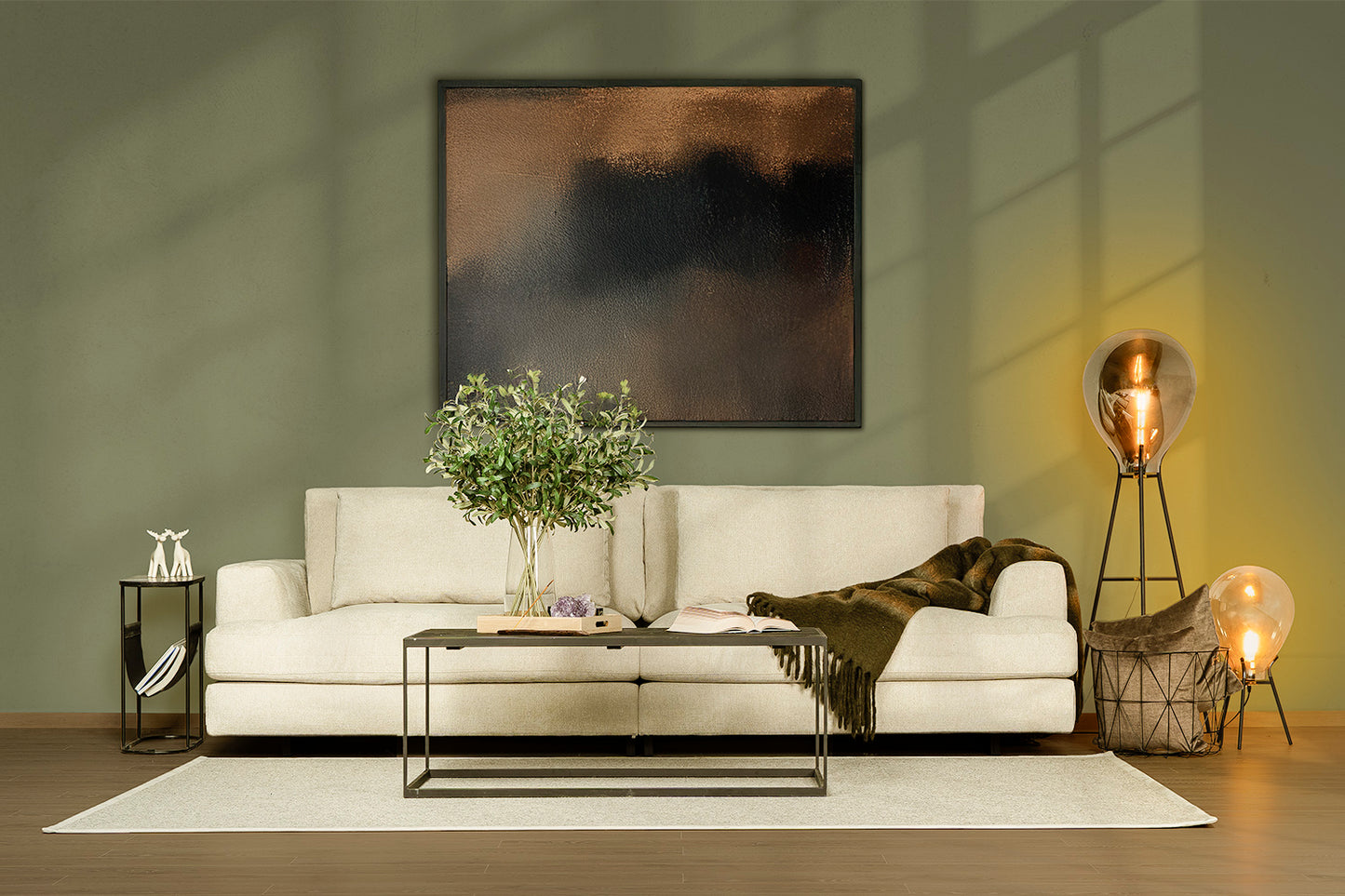 Dīvāns Casa 284/120/81 cm krēms, tumši zaļs