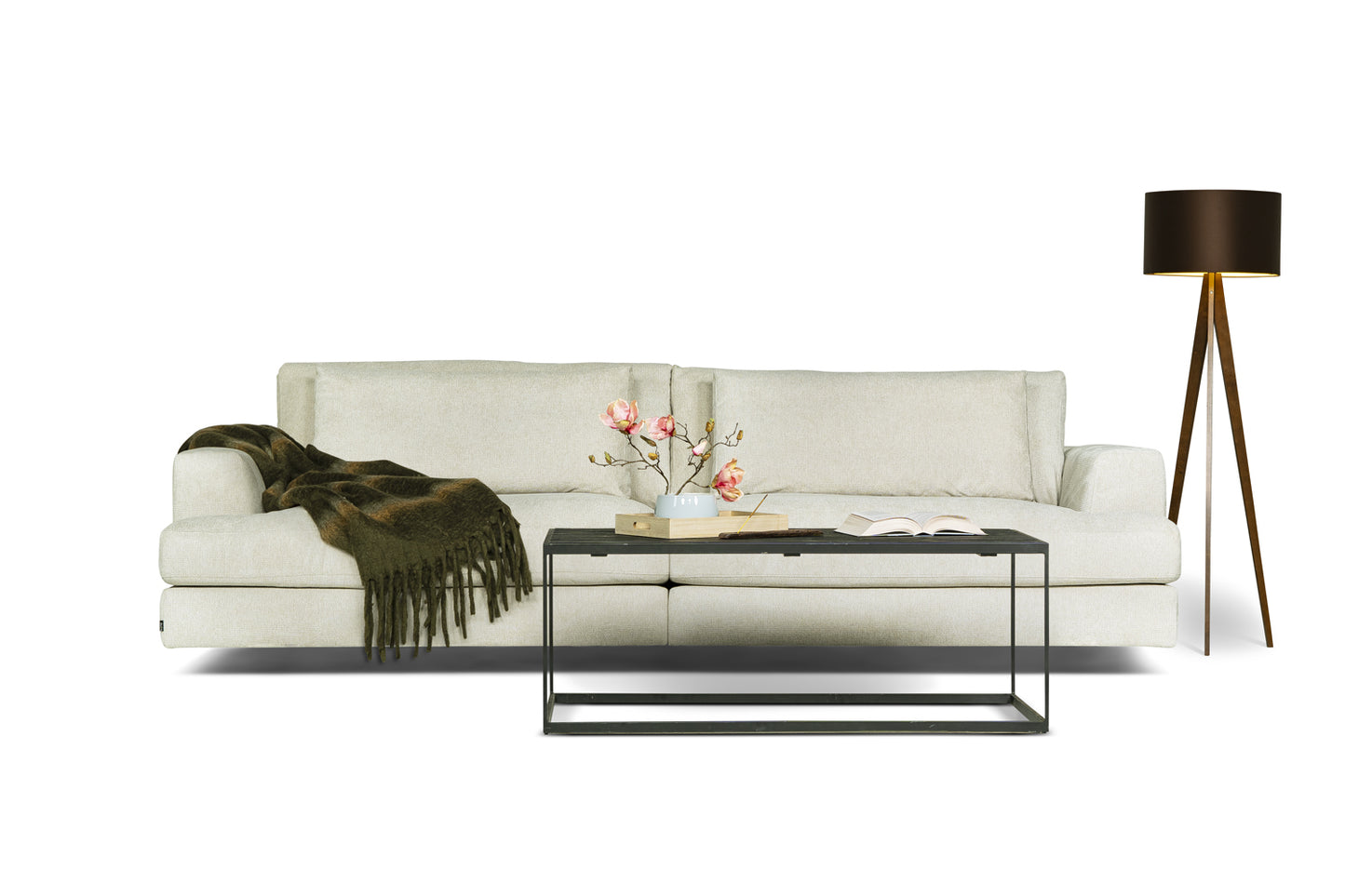 Dīvāns Casa 284/120/81 cm krēms, tumši zaļs