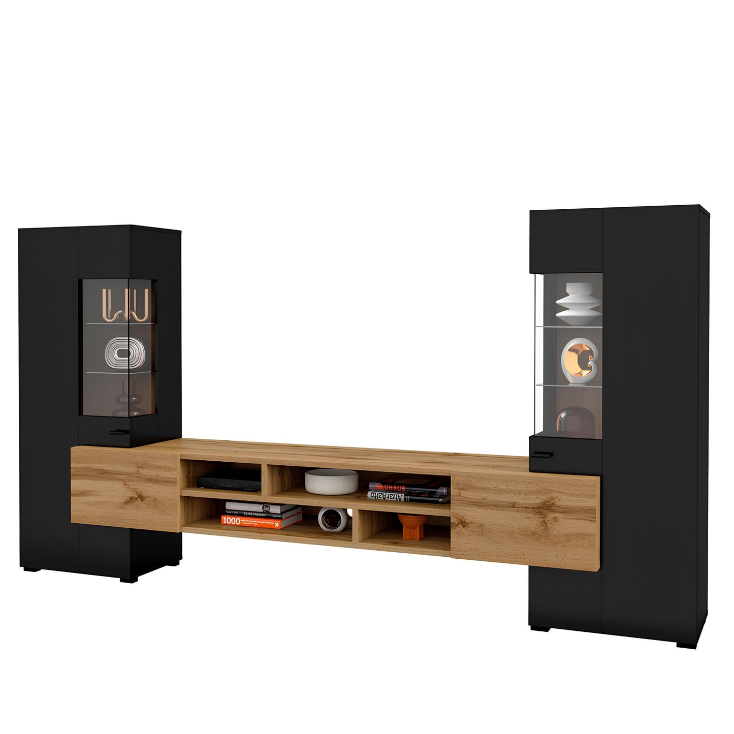 Sienas bloks Cobas 270/143/45 cm melns oniks/votan ozols - N1 Home