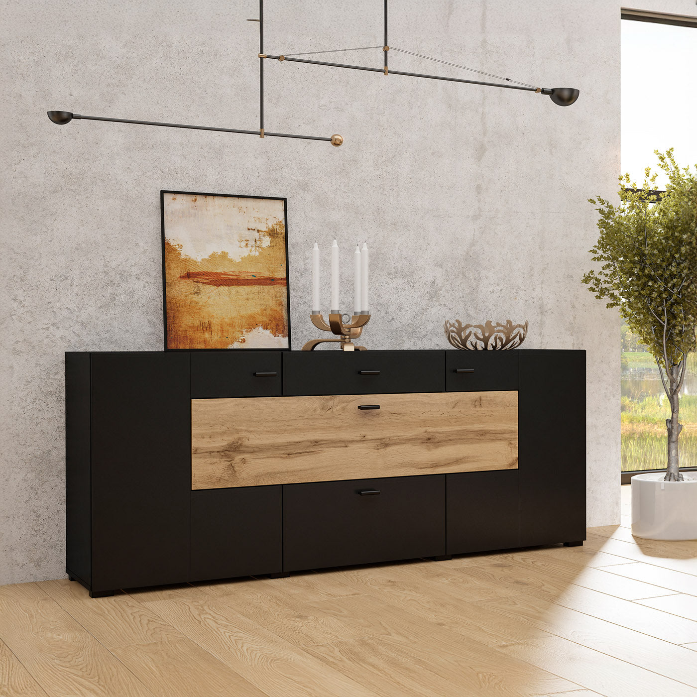 Kumode Cobas 165/39/71 cm melns oniks/Votan ozols - N1 Home