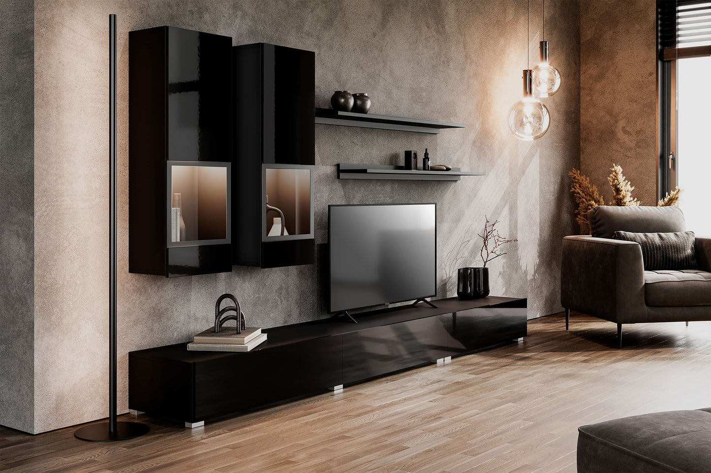 Sienas bloks Greece 270/41 cm melns spīdums/melns supermatēts