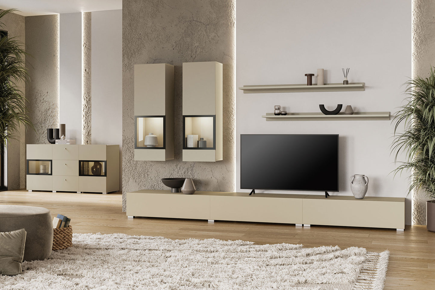 Kumode Barots 132/39/70 cm gaiši bēšs/melns - N1 Home