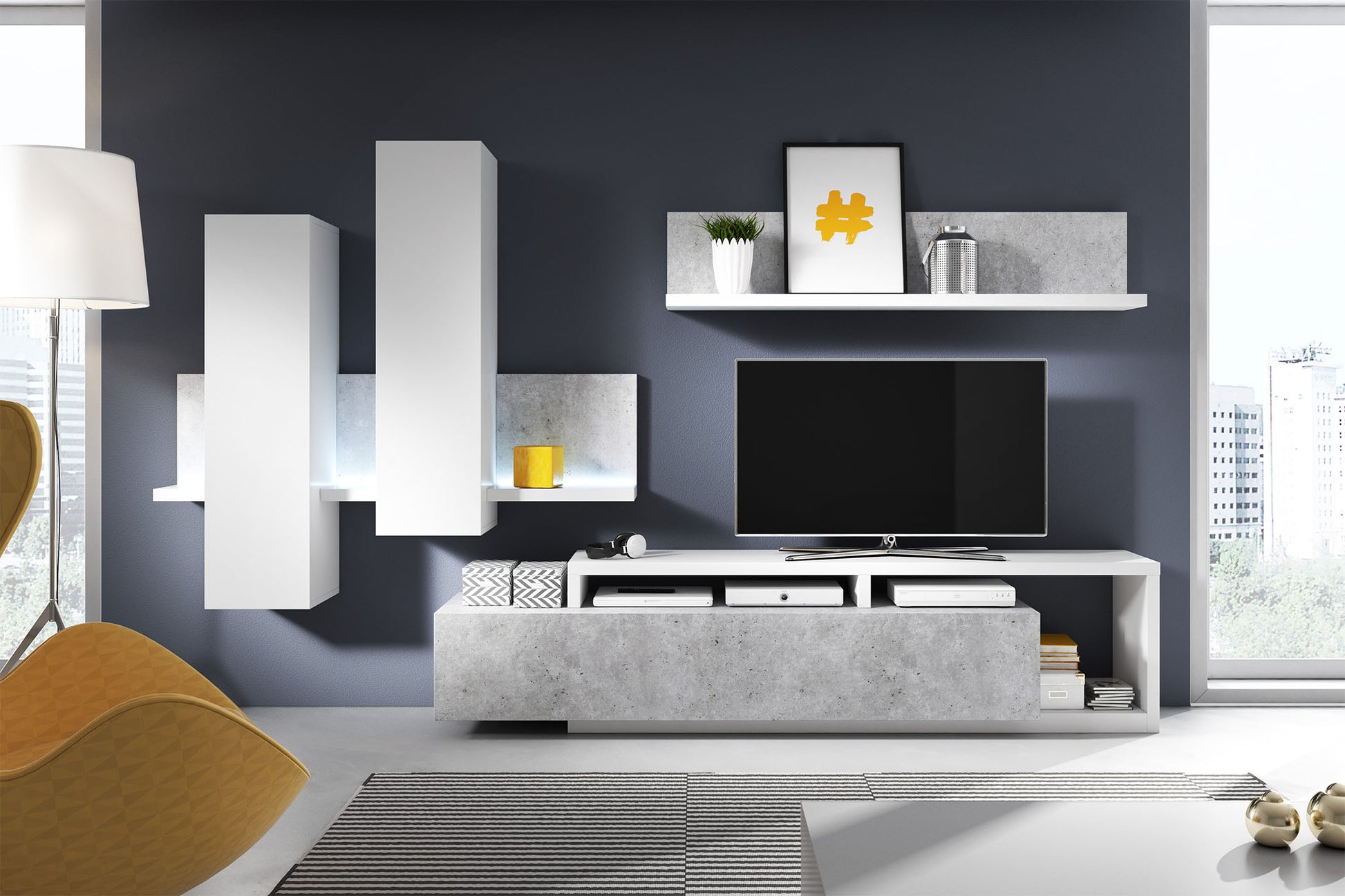 Kumode Botas 180/98/37 cm balts/betons Kolorādo - N1 Home