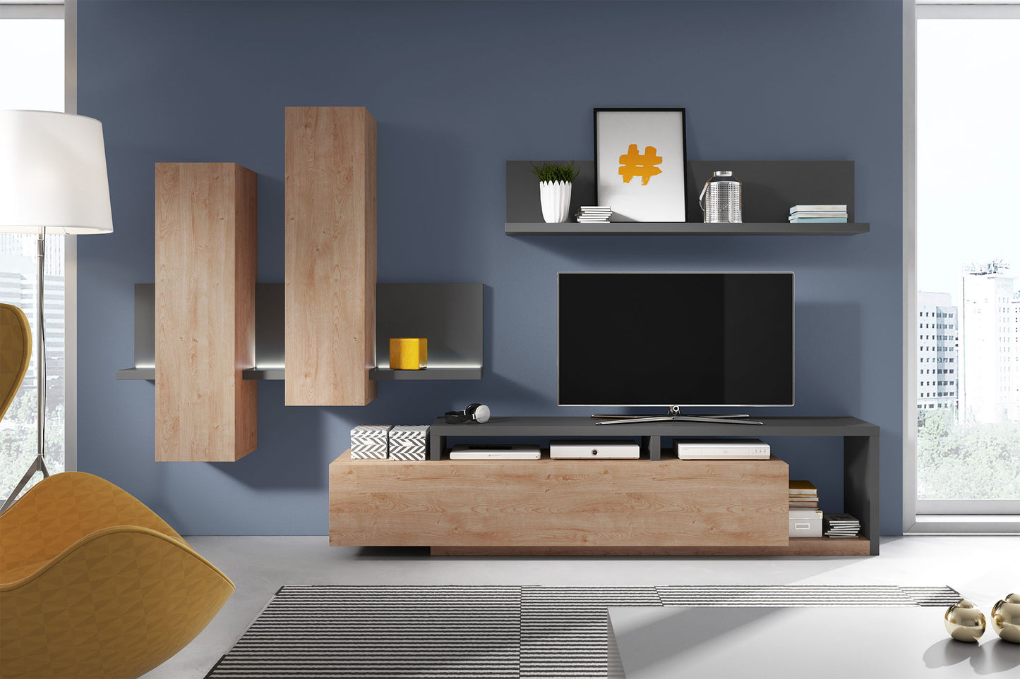 Skapis Botas 152/235/142 cm antracīts/ribbeka ozols - N1 Home