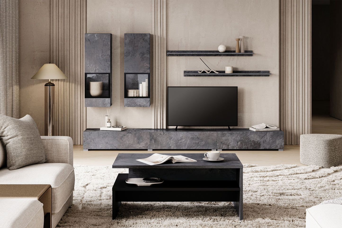 Kafijas galds Barots 100/60/45 cm šīferis/melns - N1 Home