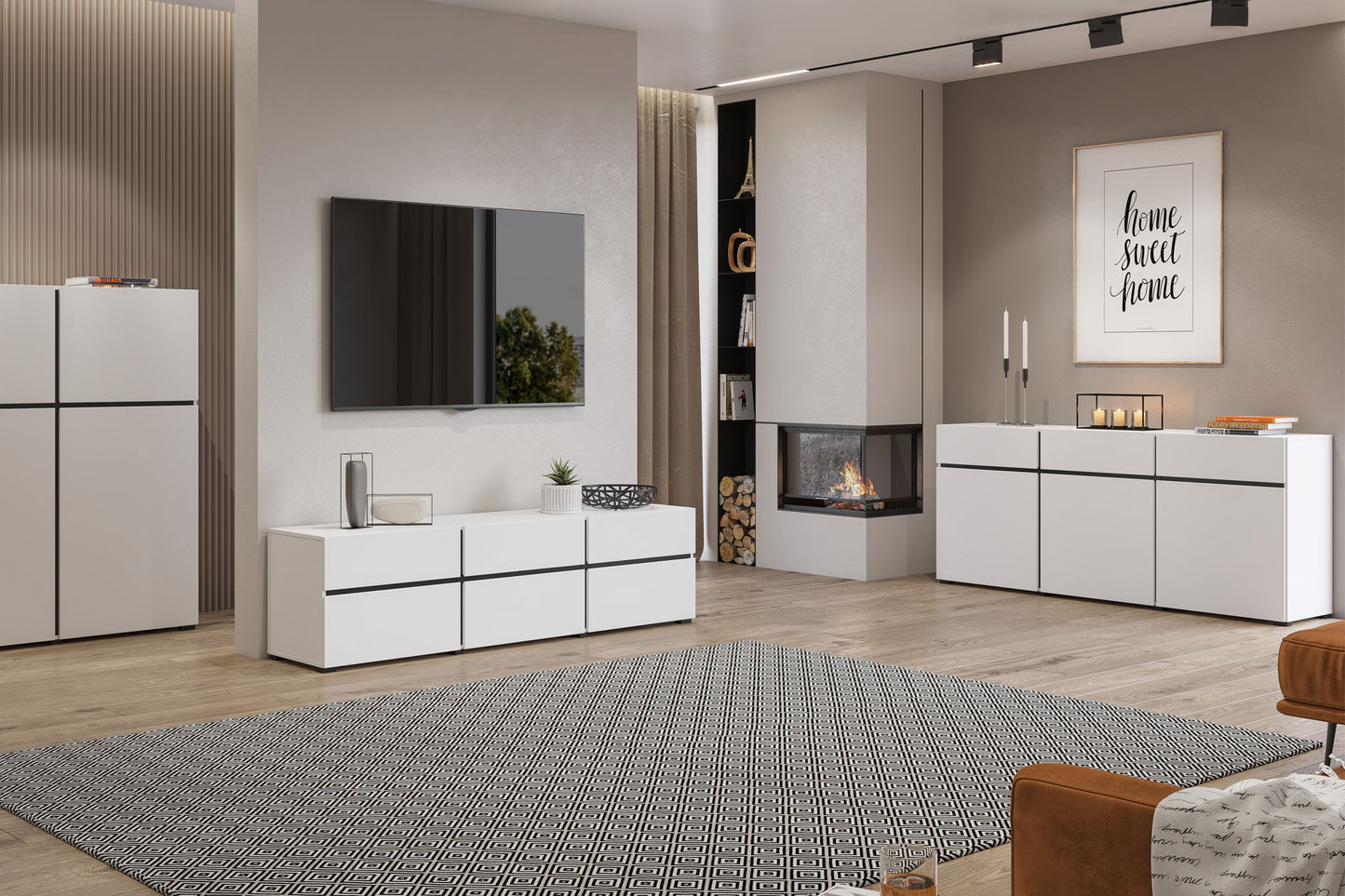 Kumode Krosit kolekcija 119/139/40 cm balts/melns - N1 Home