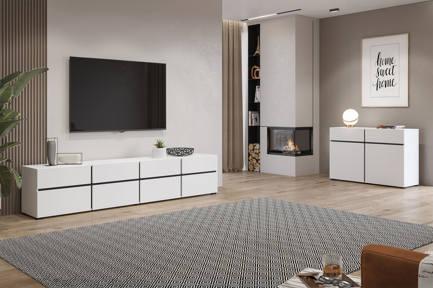 Kumode Krosit kolekcija 119/78/40 cm balts/melns - N1 Home