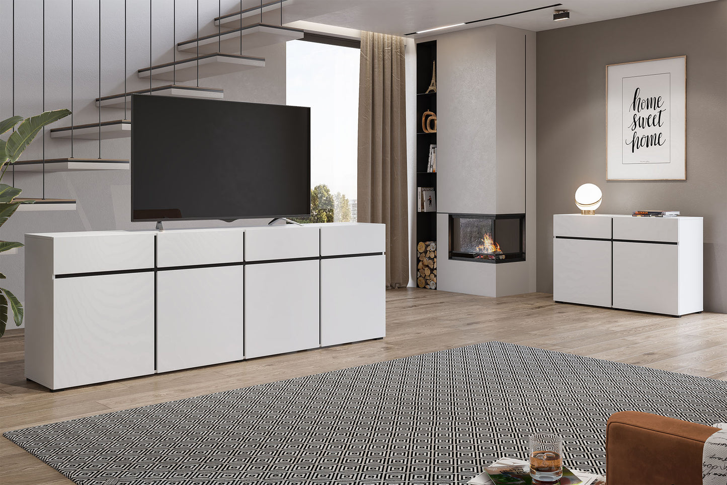 Sienas plaukts Krosit kolekcija 180/23/23 cm balts/melns