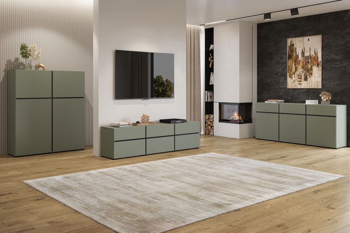 Kumode Krosit kolekcija 119/139/40 cm zaļs/melns - N1 Home