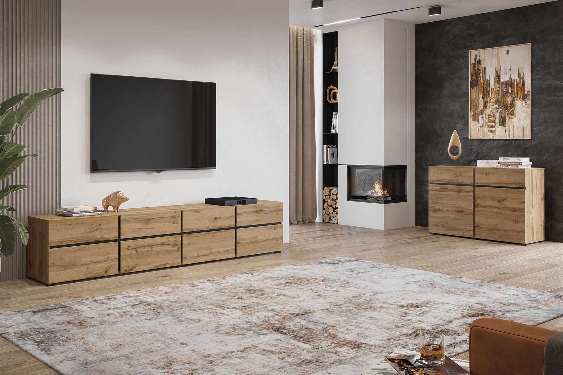 Kafijas galds Krosit kolekcija 120/60/45 cm Votan ozols/melns - N1 Home