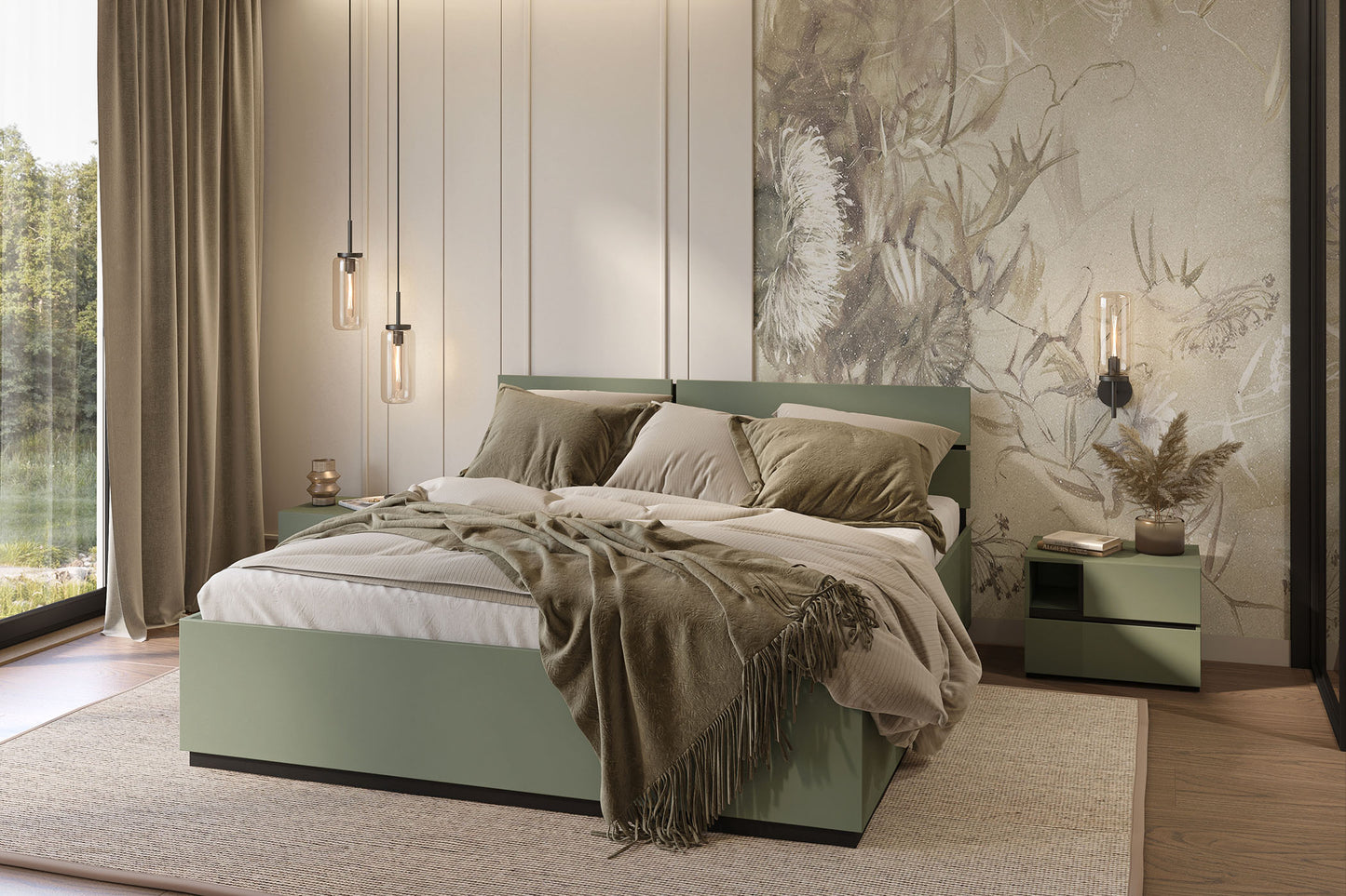 Naktsskapis (2) Krosit kolekcija 55/40/40 cm zaļs/melns