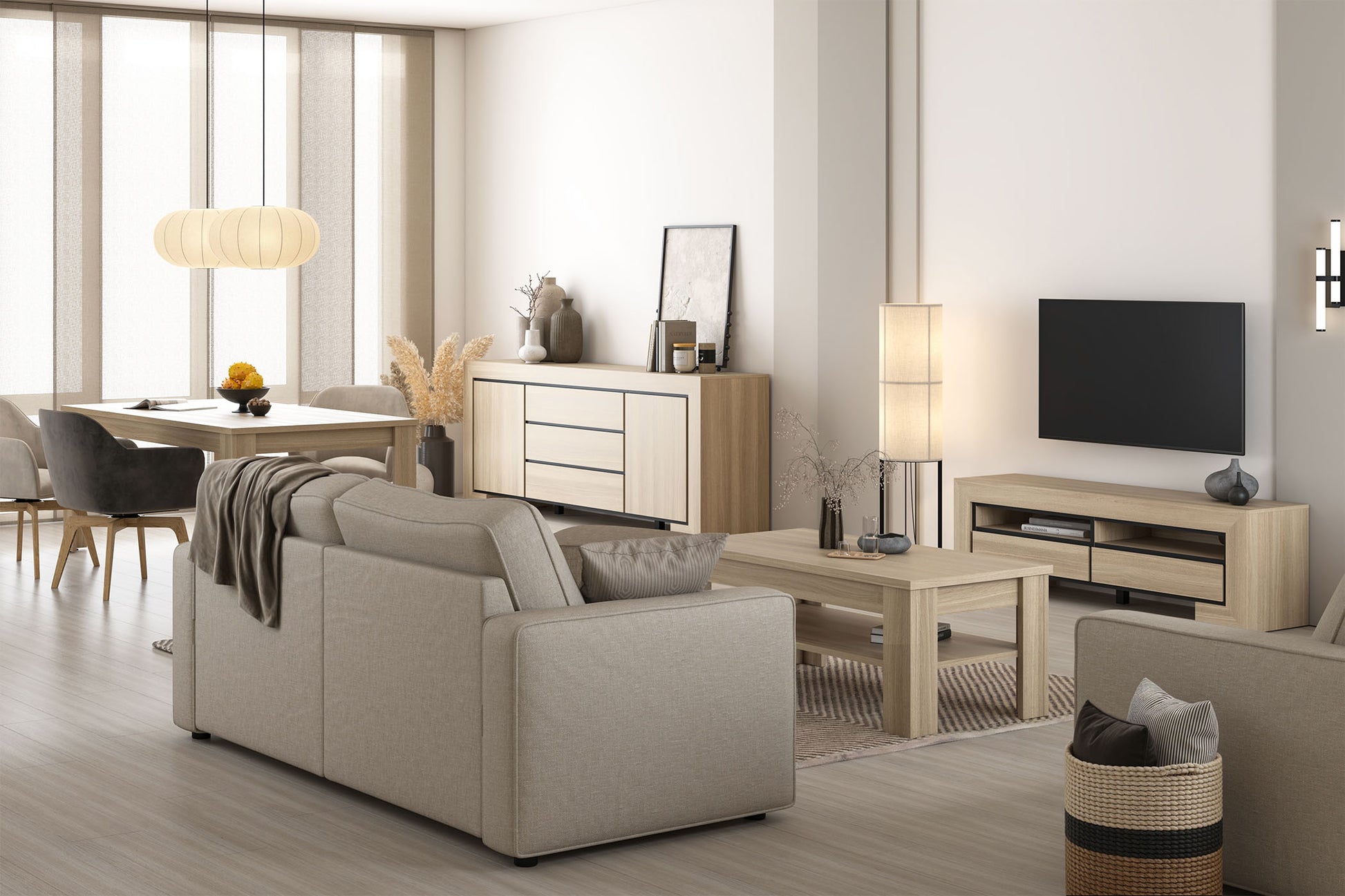 Kumode Cabira II 225/48/90 cm elegants ozols/melns - N1 Home