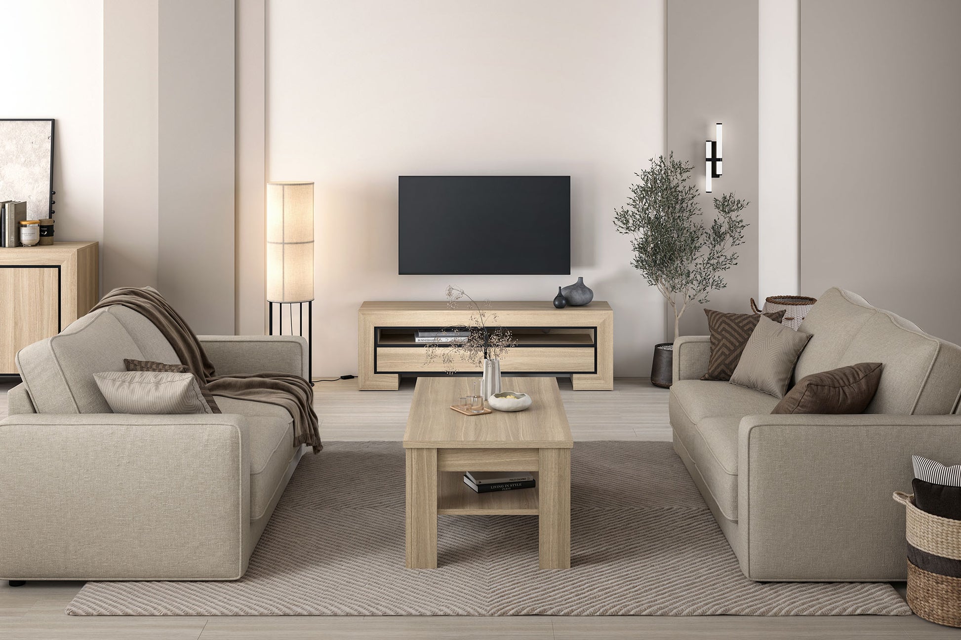 Kafijas galds Cabira II 120/65/50 cm elegants ozols/melns - N1 Home