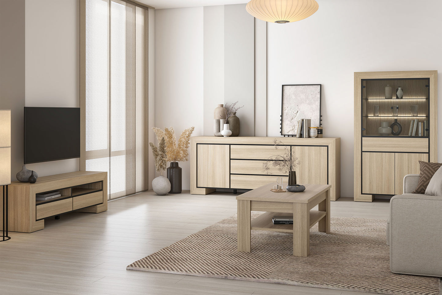 Kumode Cabira II 225/48/90 cm elegants ozols/melns - N1 Home