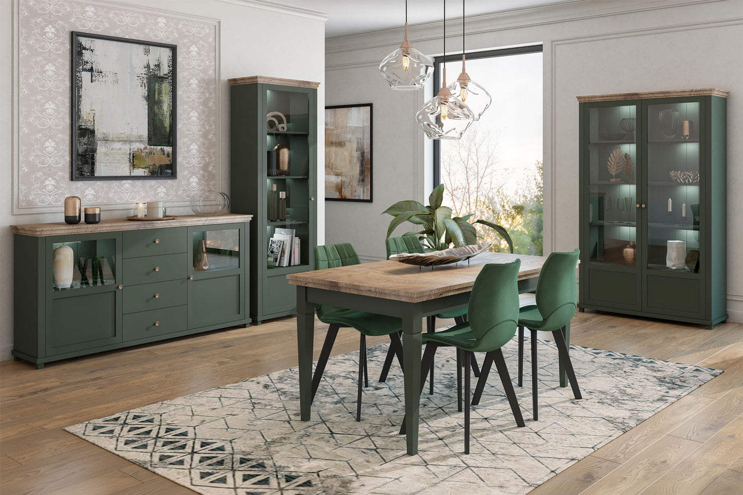 Kumode Evtar 126/138/42 cm zaļs/Lefkas ozols - N1 Home