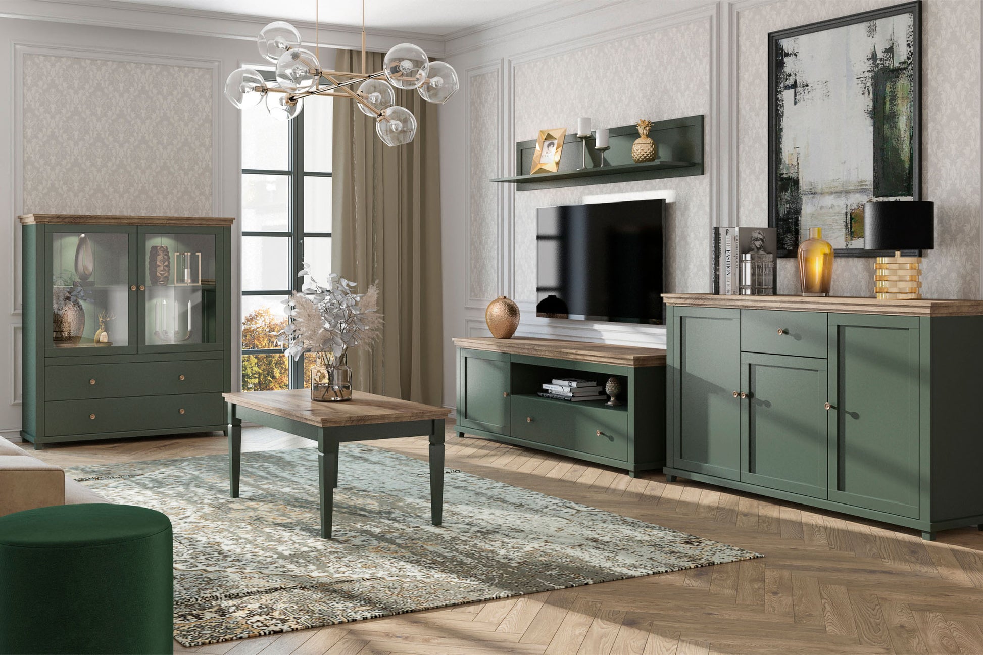 Kumode Evtar 160/93/42 cm zaļs/Lefkas ozols - N1 Home