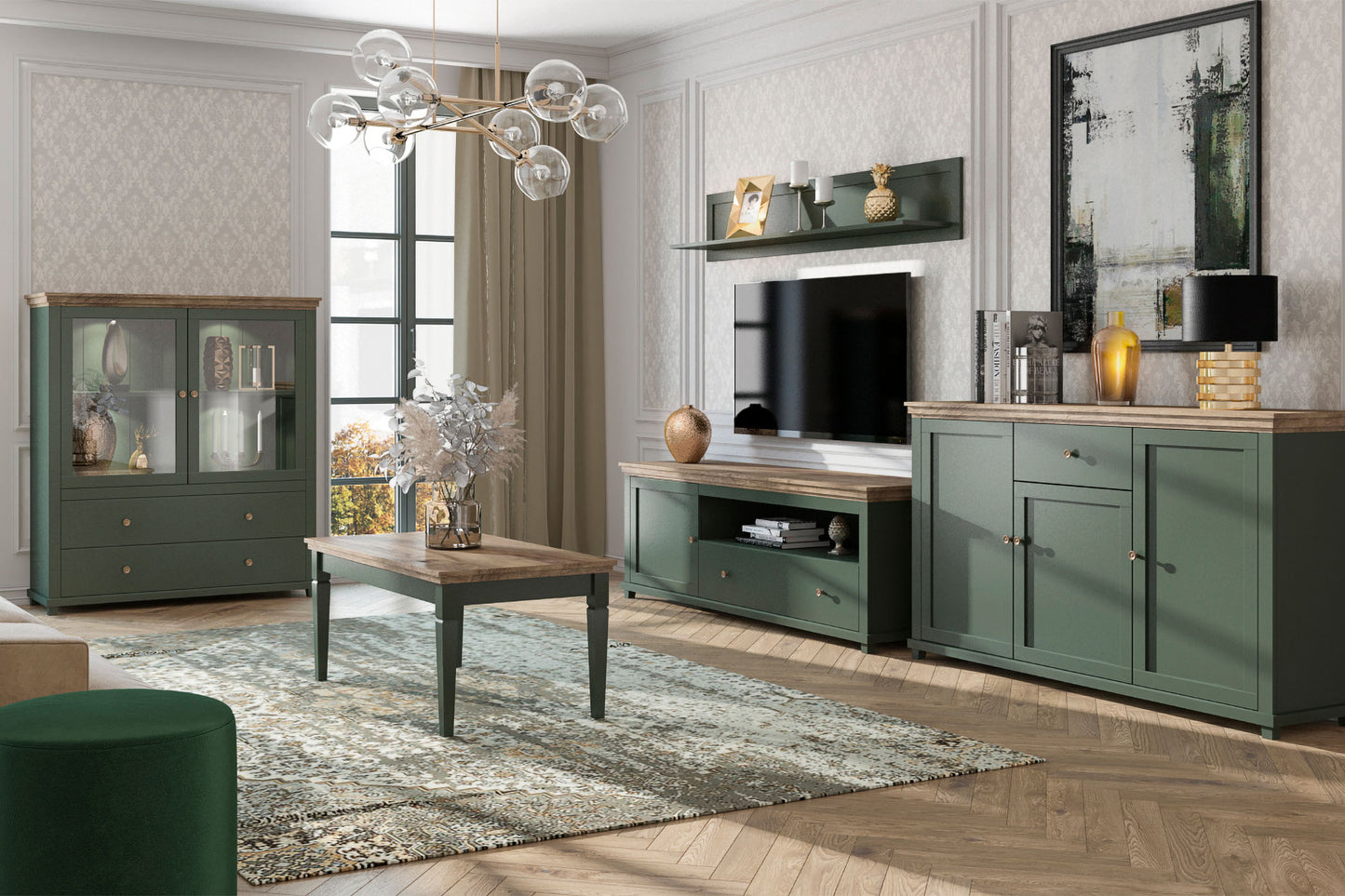 Kafijas galds Evtar 60/110/50 cm zaļs/Lefkas ozols - N1 Home