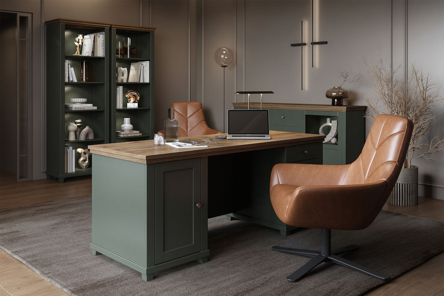 Skapis Evtar 108/216/62 cm zaļs/Lefkas ozols