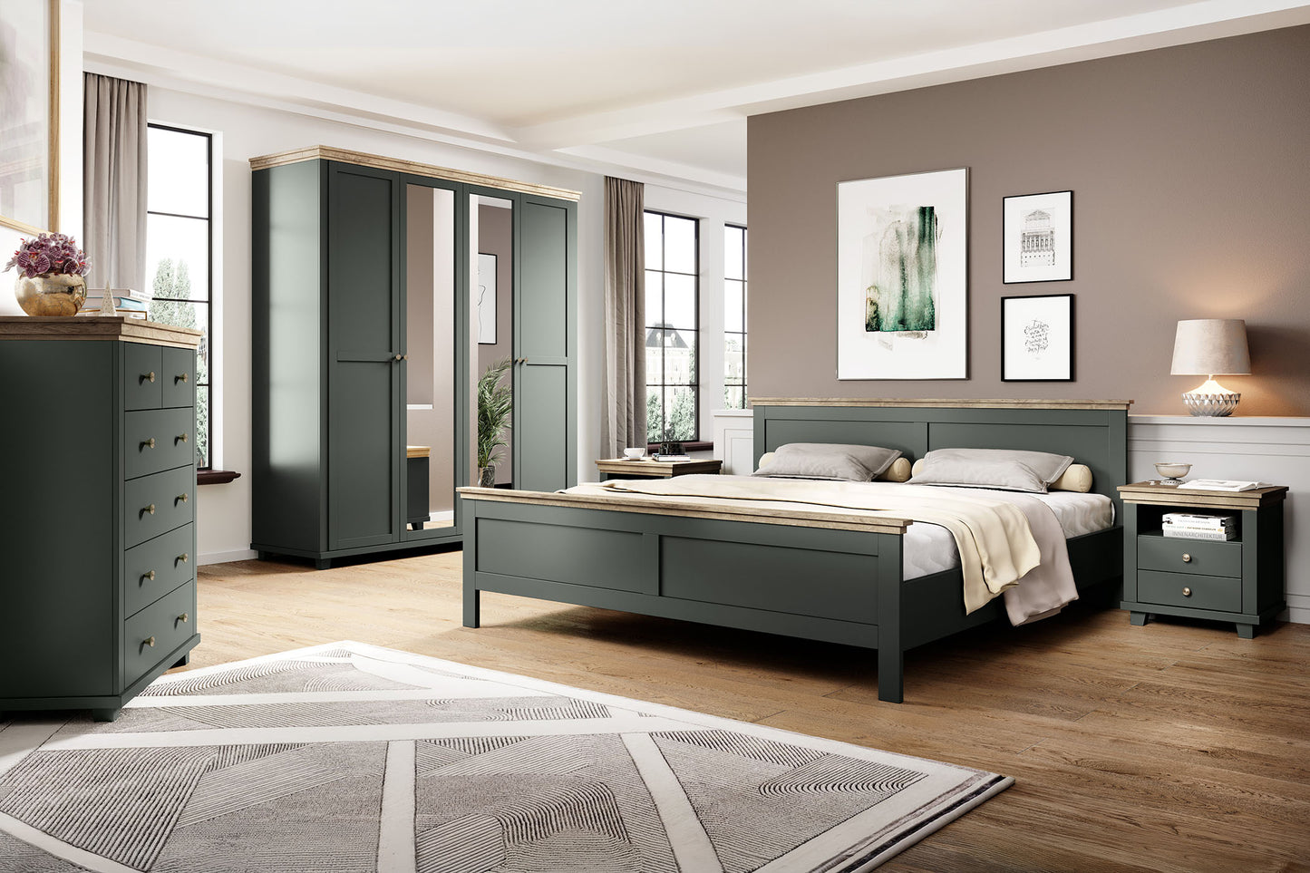 Skapis Evtar 154/216/62 cm zaļs/Lefkas ozols