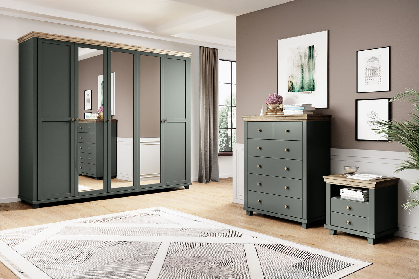 Skapis Evtar 154/216/62 cm zaļs/Lefkas ozols