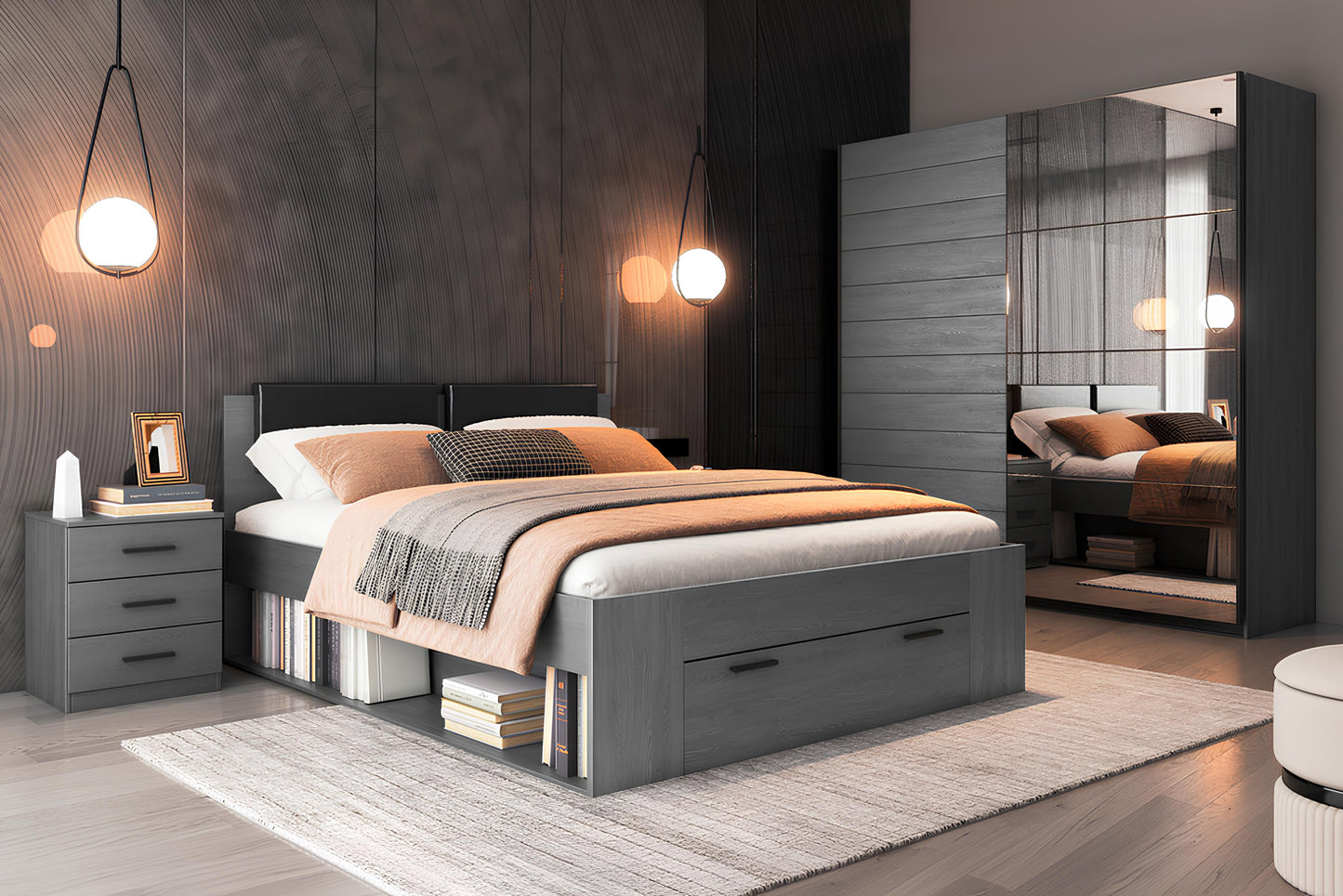 Kumode Galateja 132/93/38 cm carbon ozols - N1 Home