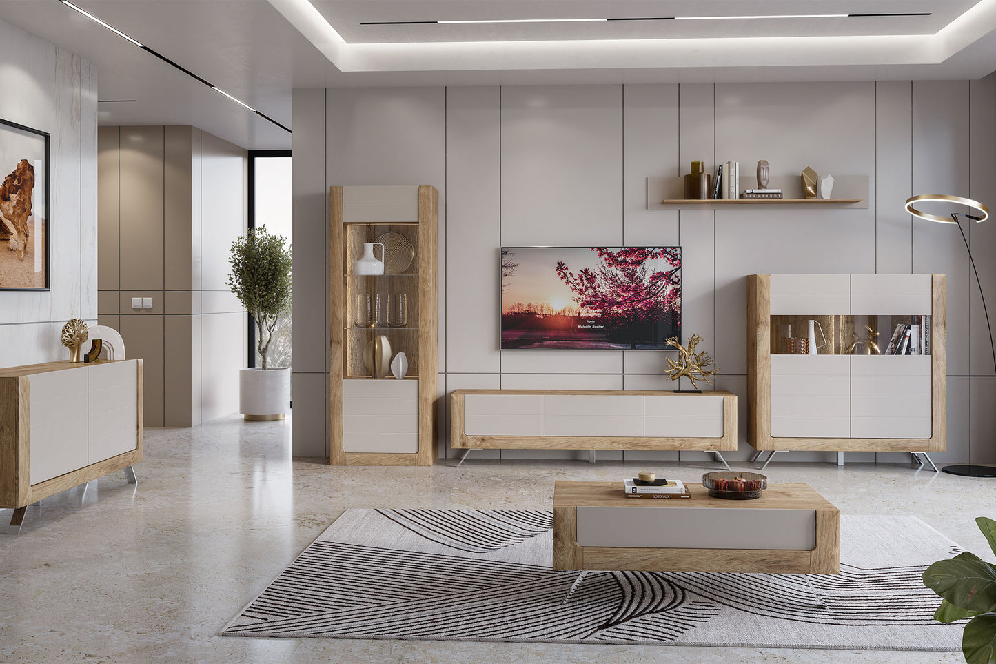 Skapis Kavasari 129/200/41 cm Hamilton ozols/kašmirs