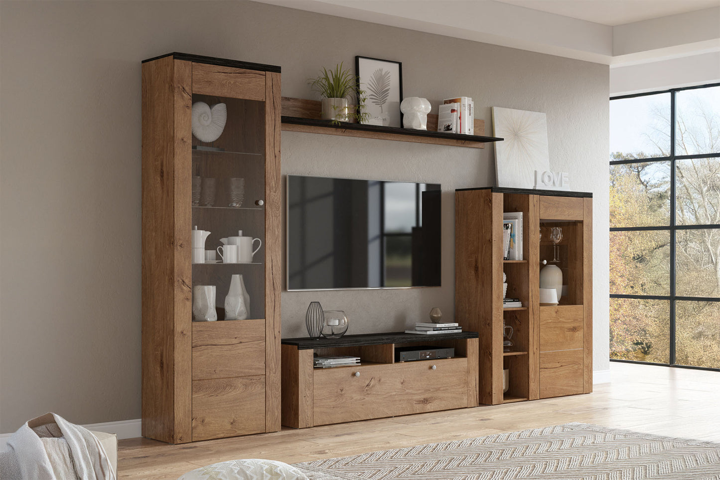 Sienas bloks Laroš 240+/206/37 cm Lefkas ozols/pieskāriena koks