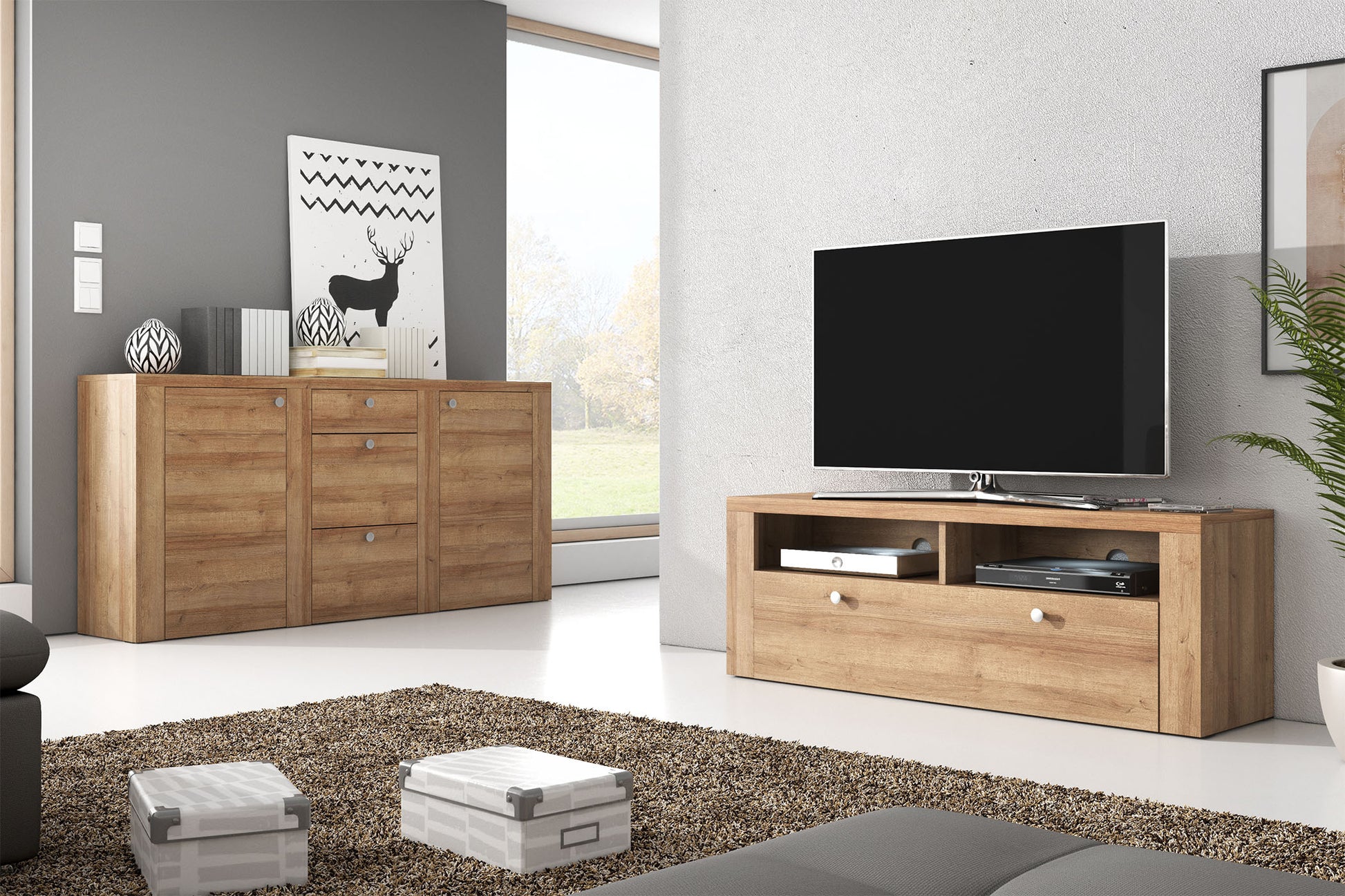 TV skapis Laroš 140/37/49 cm Rivjēras gaišais ozols - N1 Home
