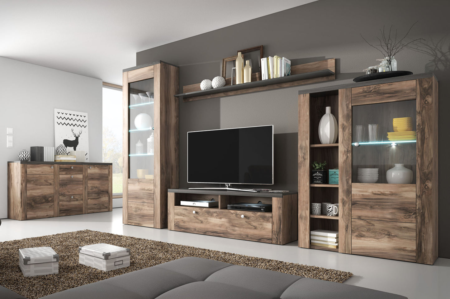Skapis Laroš 100/37/145 cm touchwood/ satīna nusbaum - N1 Home