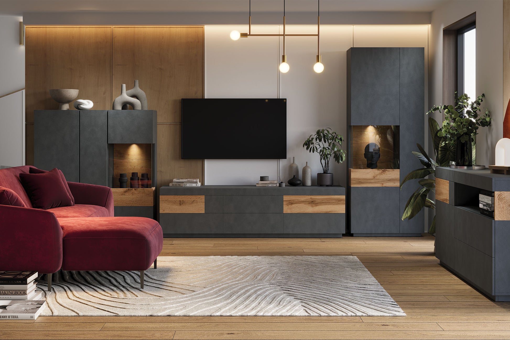 Kumode Solani 150/85/40 cm antracīts/Votan ozols - N1 Home