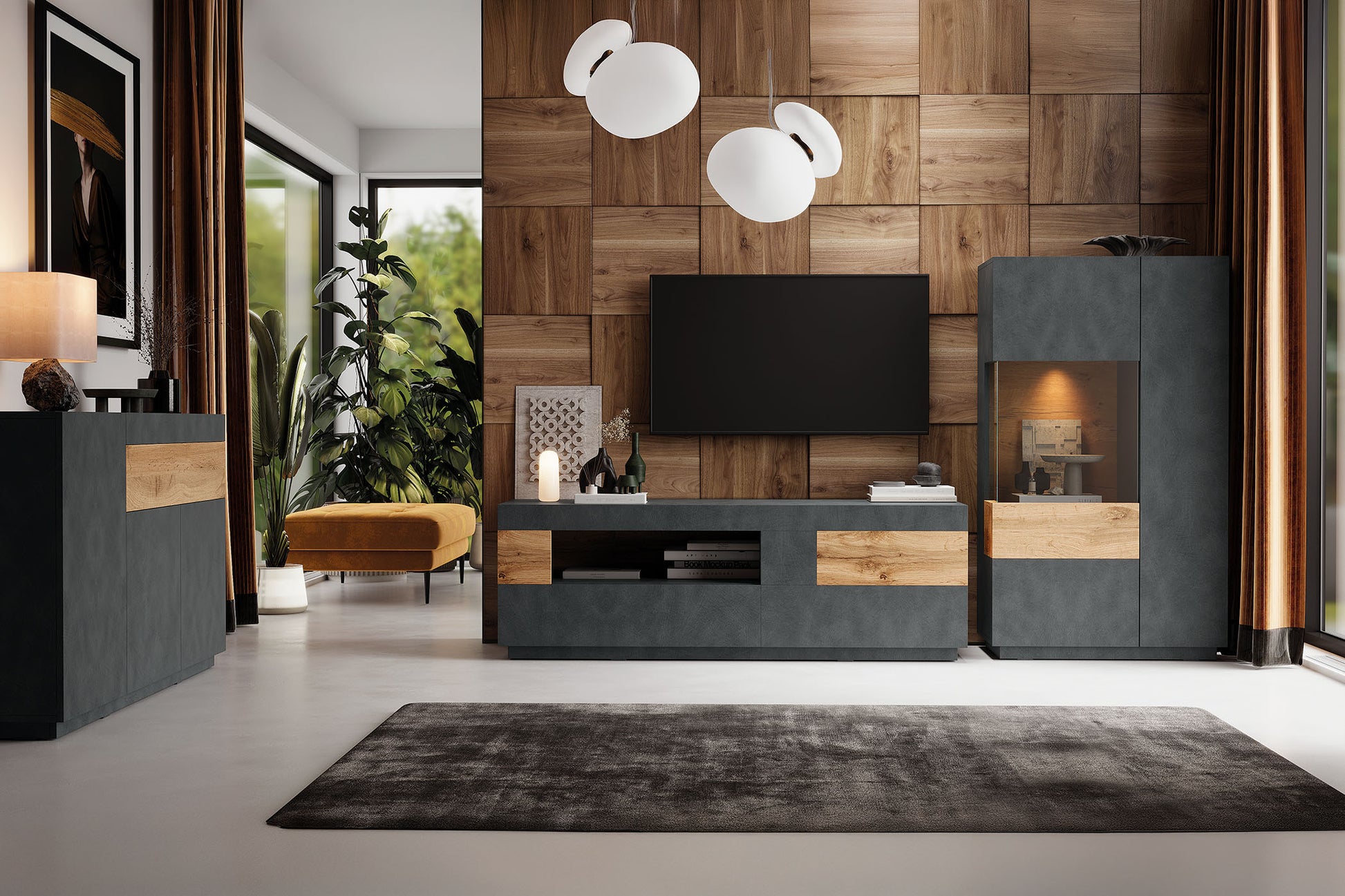 Kumode Solani 130/139/40 cm antracīts/Votan ozols - N1 Home