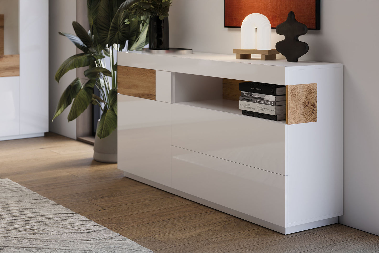 Kumode Solani 219/85/40 cm balts/Votan ozols - N1 Home