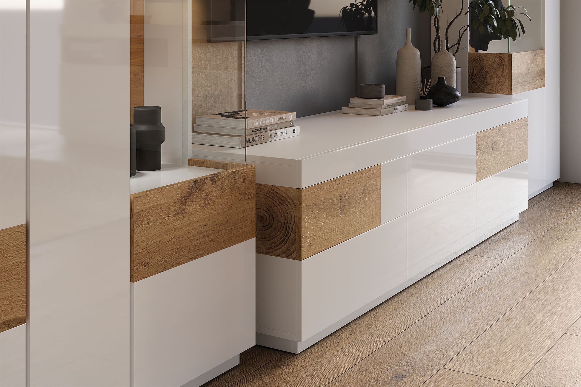 Kumode Solani 150/85/40 cm balts/Votan ozols - N1 Home